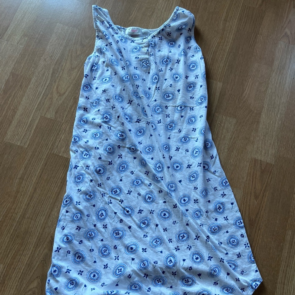 Vintage OSFM Sleeveless Nightgown Blue And White Chelsea Nights